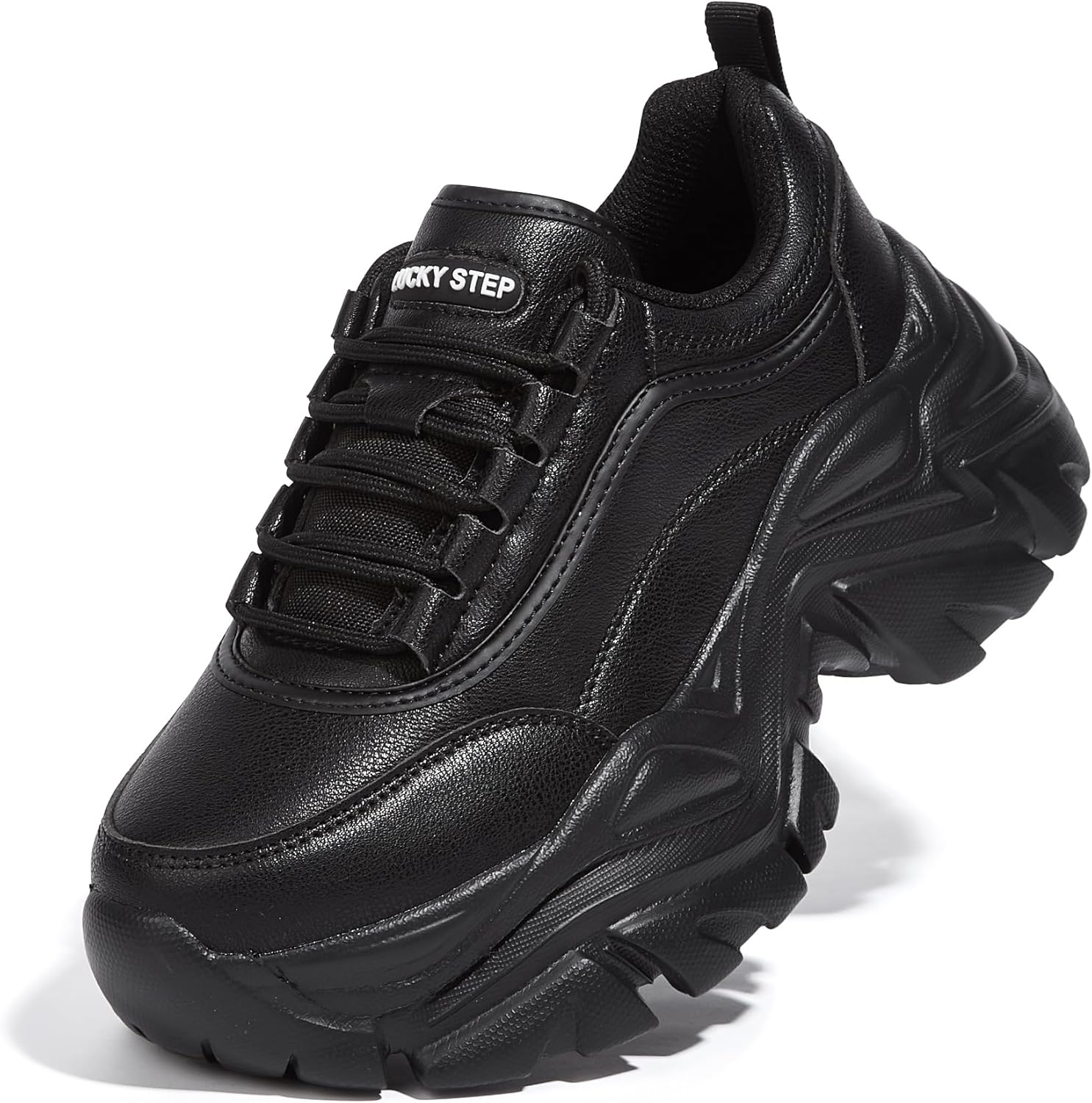 LUCKY STEP Women Chunky Sneakers Fashion Platform Leather Casual Dad Shoes Comfortable Wedge Walking Sport Sneakers