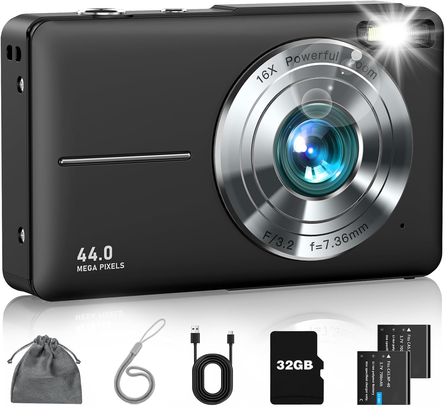 Digital Camera, FHD 1080P Point and Shoot Camera for Kids Teens, 32GB Card