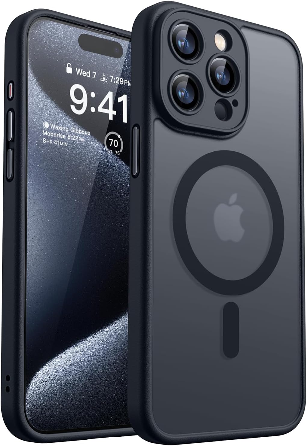 CANSHN Magnetic Compatible with iPhone 15 Pro Case, Upgraded [Full Camera Protection] [Compatible with Magsafe] [Translucent Matte] Shockproof Protective Phone Case 6.1" - Black