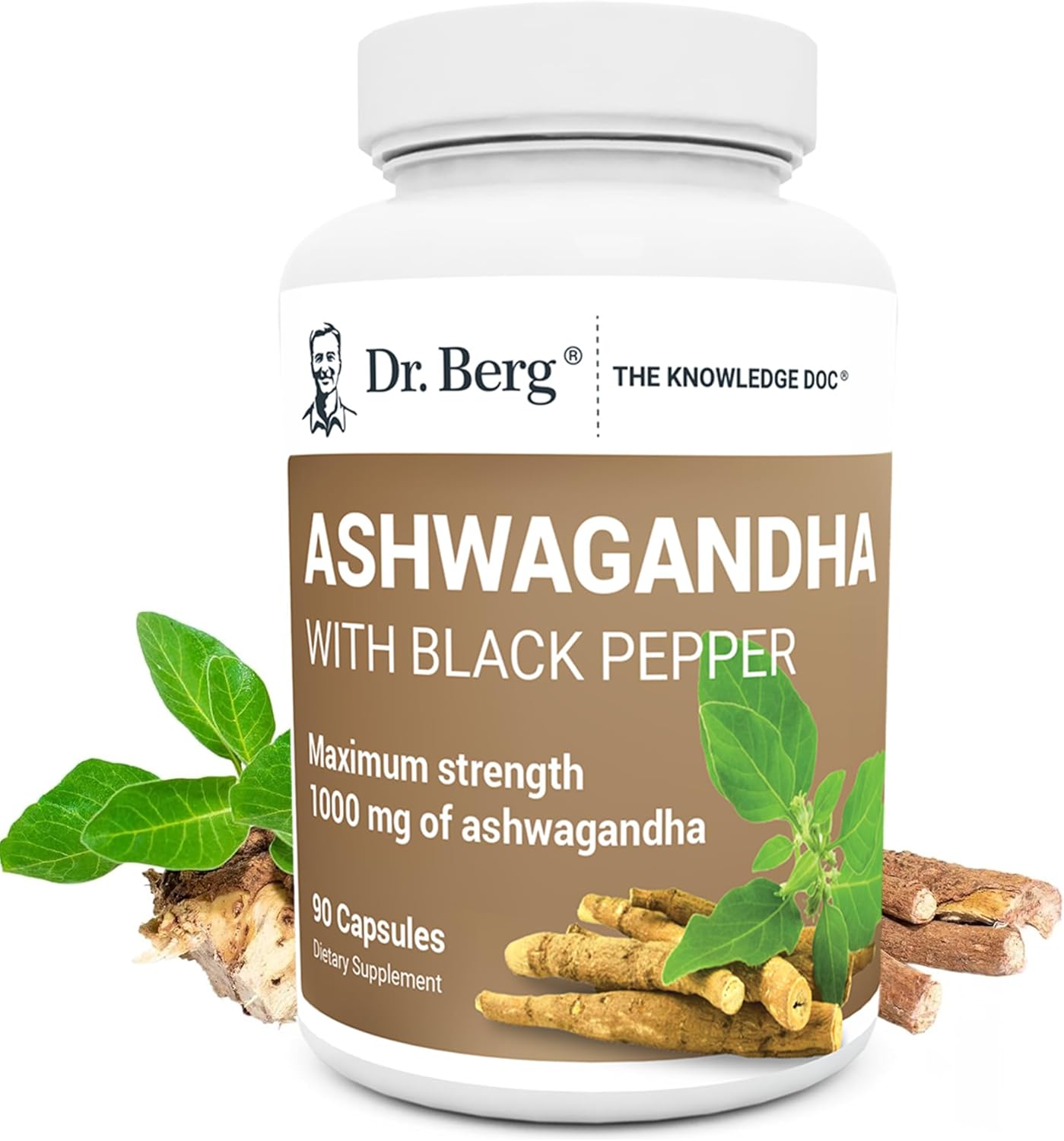 Dr. Berg Ashwagandha Capsules 1000mg - Includes Ashwagandha Root with Black Pepper from Bioperine - Ashwagandha Supplements 90 Capsules