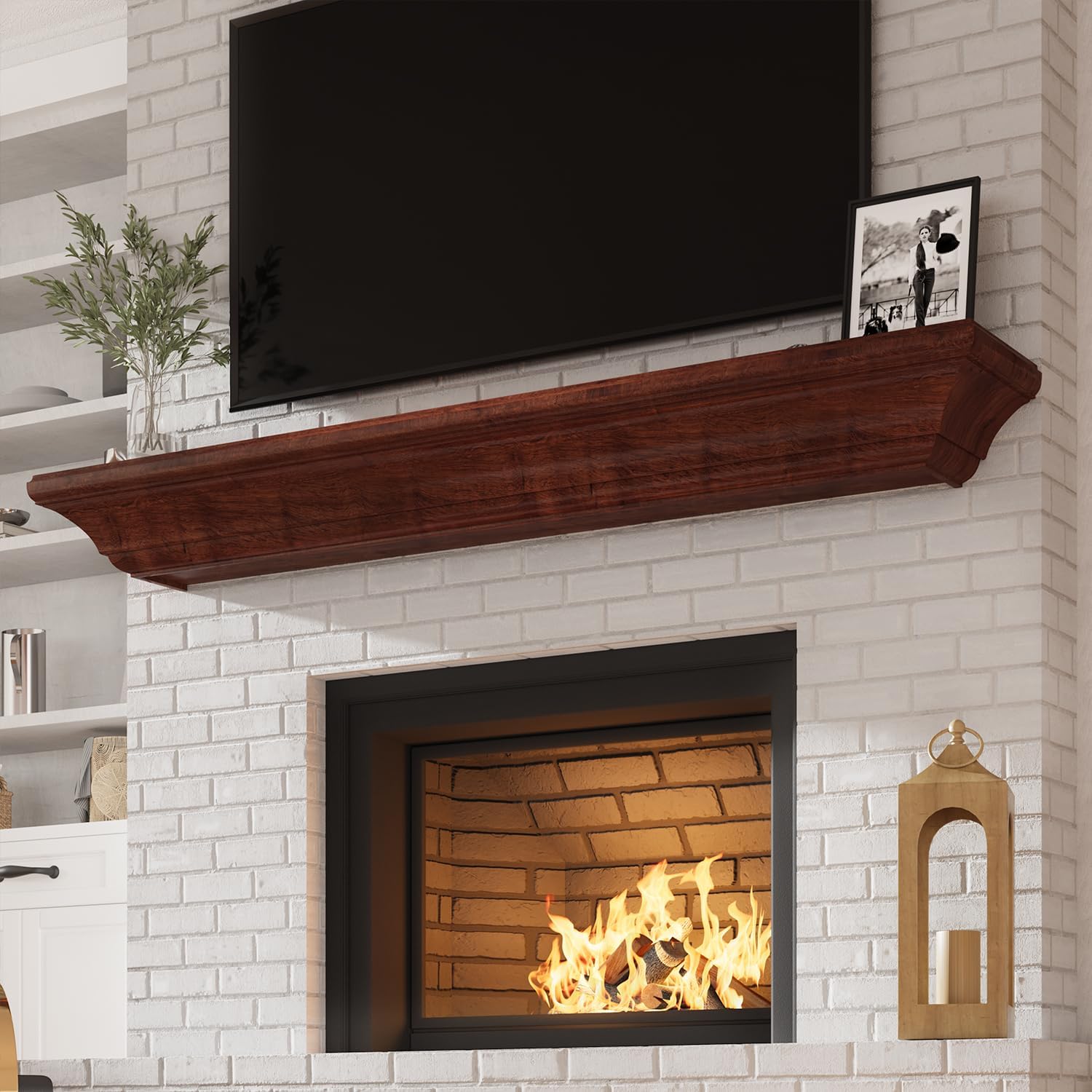Fireplace Mantel - Handcrafted 72 Inch Floating Shelf for Over Fireplace, Faux Fireplace Mantel with Invisible Heavy Duty Wood Bracket, Coffee, 72 X 8 X 6