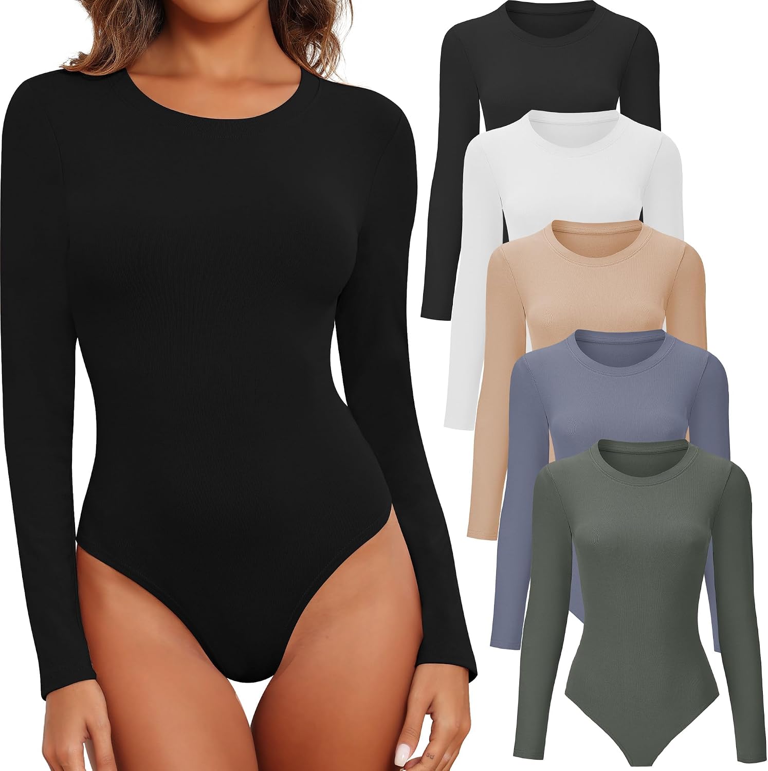 BALENNZ Long Sleeve Bodysuits for Women Round Neck Body Suits Womens