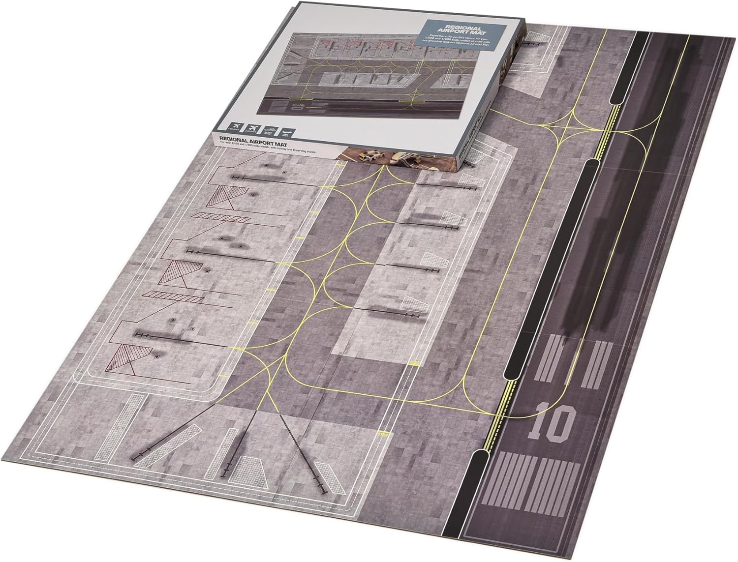 Airport Layout Mat with Runway - For Model Planes in 1/400 & 1/500 Scale, Foldable Board - Create a Model Airport, Parks up to 16 Airplanes, 84cm x 120cm Size