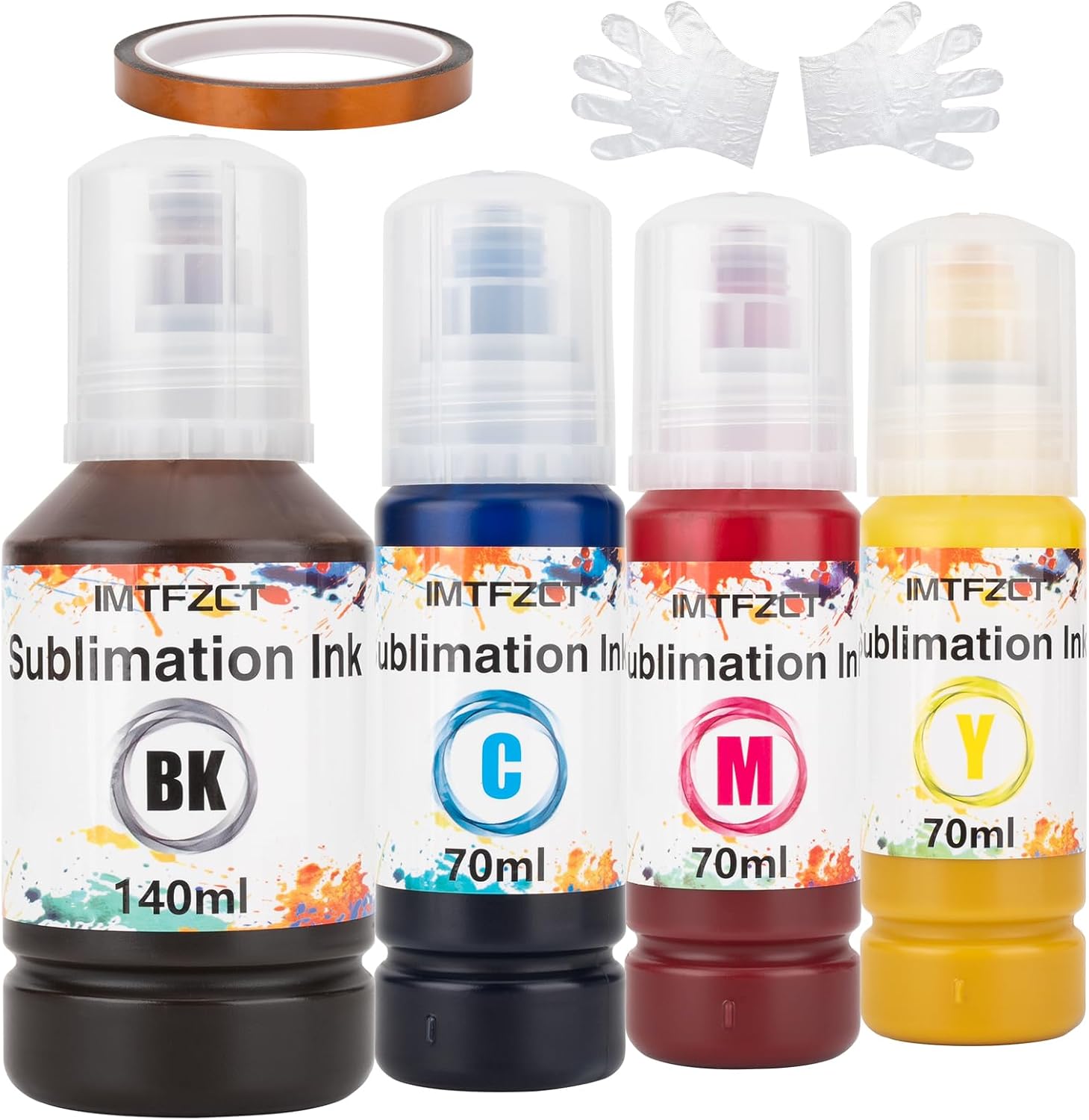 Sublimation Ink Refilled Bottles with Heat Tape Compatible for ET-2800 ET2400 ET2720 ET2760 ET2750 ET4800 ET-2803 ET-2850 etc.High-Yield Inkjet Printers Heat Press Transfer on Mugs T-Shirts