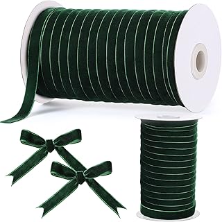 Chuangdi 3/8 Inch, 60 Yard Christmas Green Velvet Ribbon Wide Vintage Velvet Ribbons for Christmas Tree Ornaments Flower Bouquets Baby Shower Wedding Wreath Bow Making DIY Craft Choker