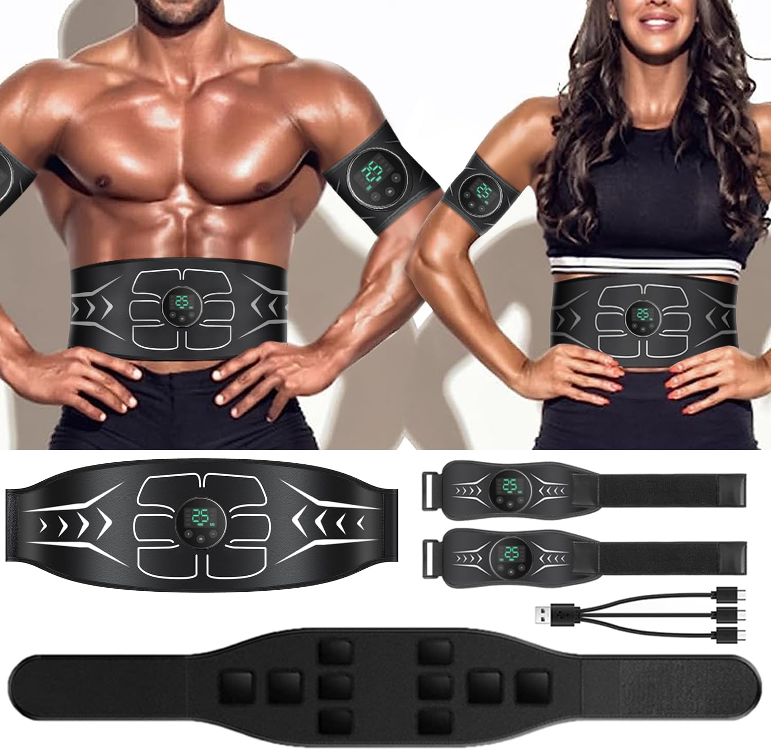 AXCEED Ultimate Abs Trainer Muscle Stimulator 8 Exercise Modes 25 Intensity Levels EMS Abdominal Muscle Toner Small Portable 3 in 1 Charging Tactical X Abs Training Stimulator Machine for Unisex