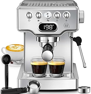 Geek Chef Espresso Machine, 20 Bar Espresso Maker with Milk Frother Steam Wand, Compact Espresso Coffee Machine with 1.8L Removable Water Tank for Cappuccino, Latte, Silver