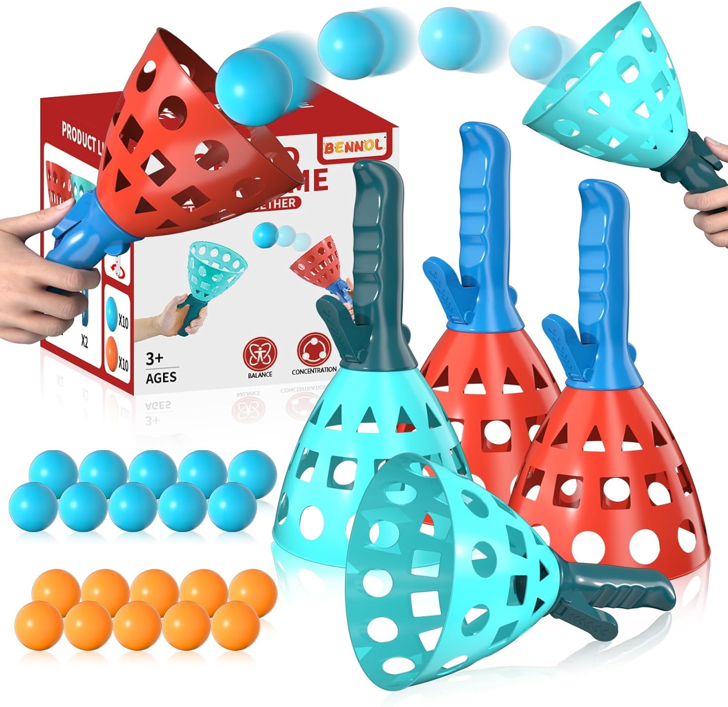 Bennol Outdoor Game Toys for Kids Boys with 20 Balls, Pop Pass Catch Ball Game Outside Toys Gifts for 3 4 5 6 7 8+ Year Old Teens, Outside Outdoor Play Gifts for Kids Boys Ages 3-5 4-8