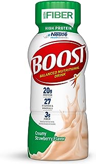 BOOST High Protein with Fiber Complete Nutritional Drink, Creamy Strawberry, 8 fl oz Bottle, 24 Pack