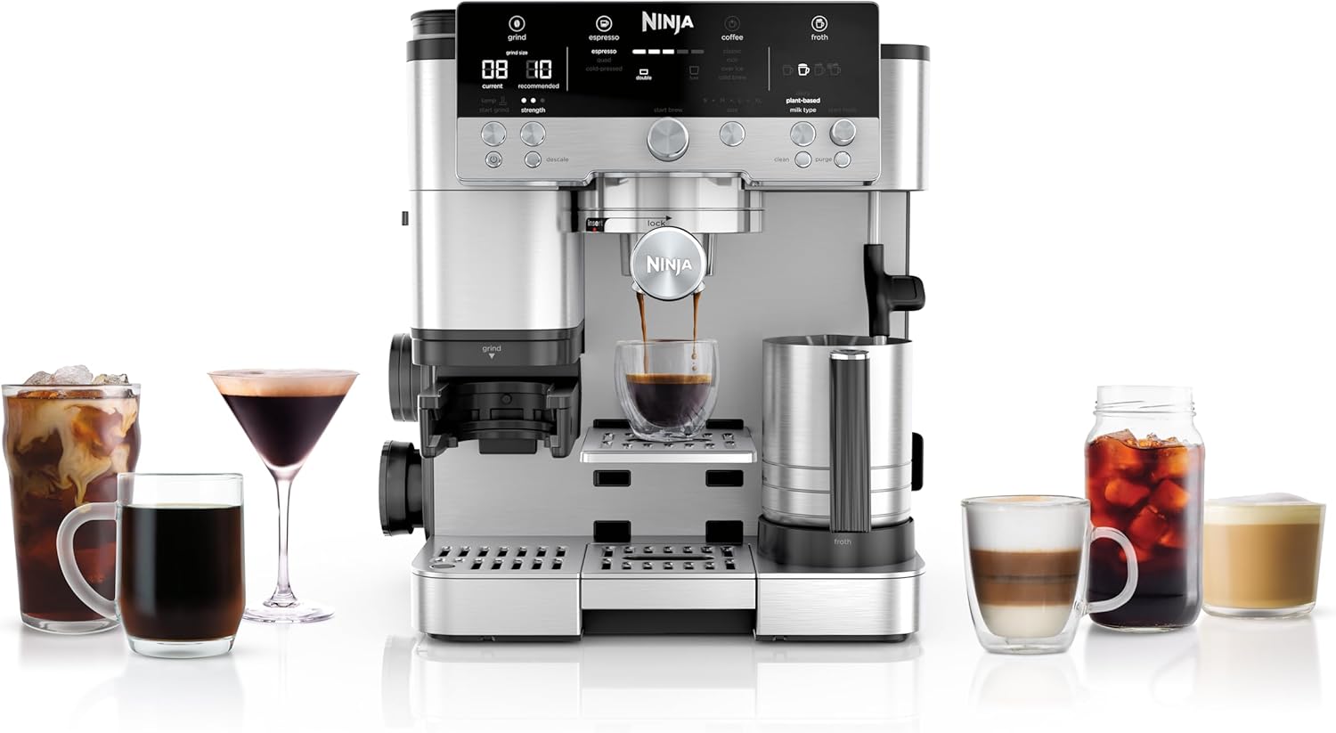 Ninja Luxe Premier 3-in-1 Coffee Machine, Latte, Cappuccino, Cold Brew & Espresso Maker With Built in Bean Grinder & Milk Frother, Easy to Use, 4 Automated Froth Presets, Silver, ES601UK