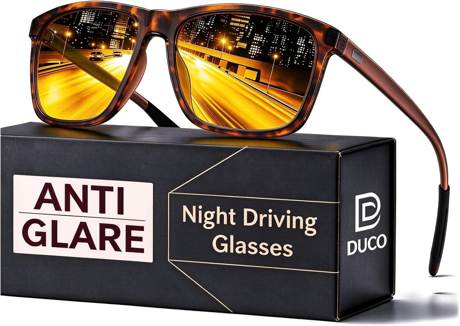 DUCO Metal Polarized Night Driving Glasses for Men Women Yellow Safety Driving Glasses with UV Protection and Anti Glare 3029