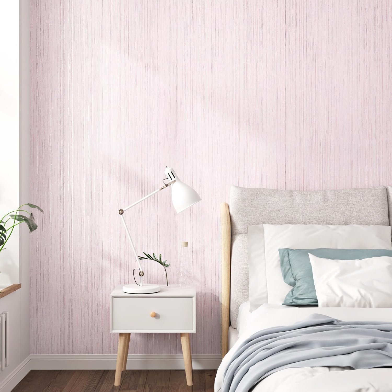 WESTICK Pink Grasscloth Wallpaper for Girls Bedroom Romantic Textured Peel and Stick Wallpaper Removable Thick Pink Contact Paper for Living Room TV Background Accent Wall Bedroom Cabinets 78x15.8 in
