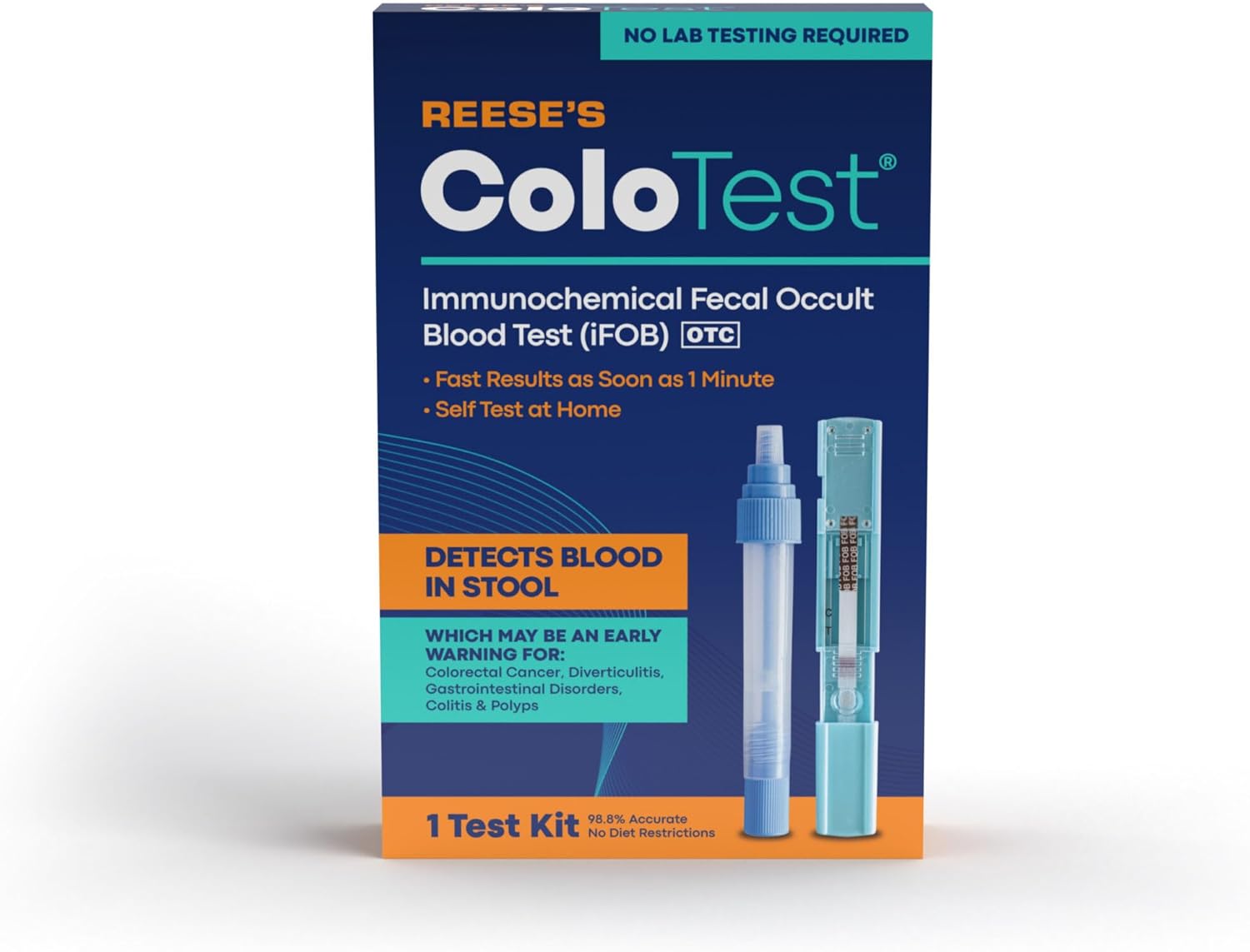 Reese's ColoTest Immunochemical Fecal Occult Blood Test (iFOB) FIT Test for Colorectal Cancer Screening 1ct