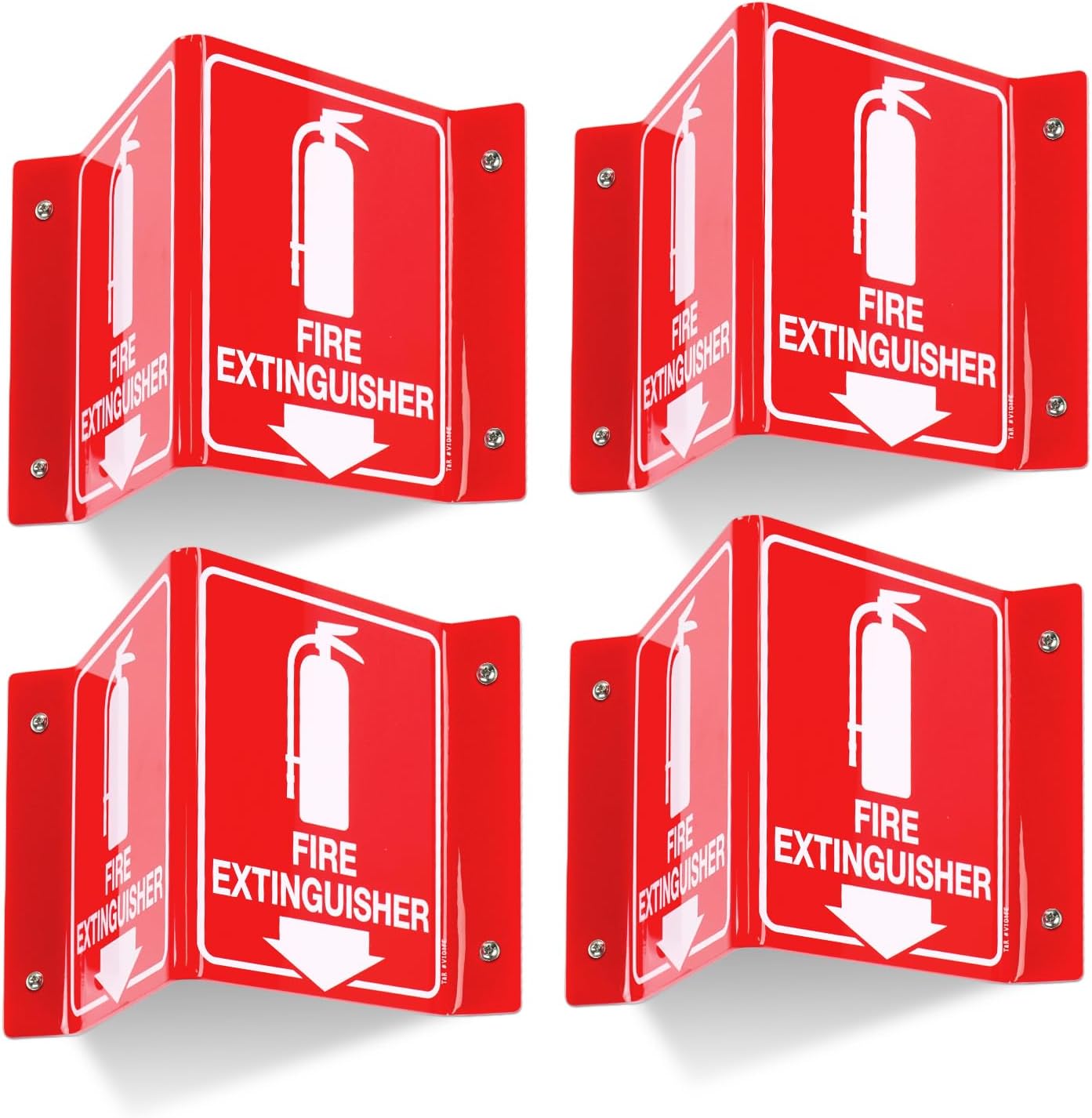 T&R Fire Extinguisher Sign, Fire Extinguisher with Down Arrow - 4 Pack - 8 x 6 Inches Acrylic, 4 pre-drilled holes, Includes Matching Screws, Use for Home Office/Business