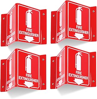 T&R Fire Extinguisher Sign, Fire Extinguisher with Down Arrow - 4 Pack - 8 x 6 Inches Acrylic, 4 pre-drilled holes, Includes Matching Screws, Use for Home Office/Business