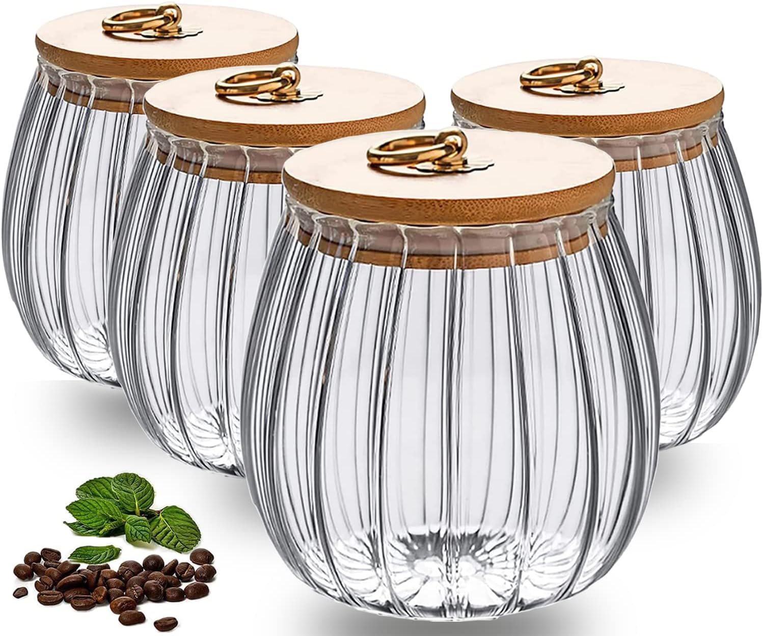 HASA zone Glass Jars with Lids, Set of 4 Glass Canister Storage Jar, 750ML Clear Glass Storage Jar, Airtight Food Canisters for Kitchen Preseving Spice, Sugar, Spaghetti, Cookie&Tea