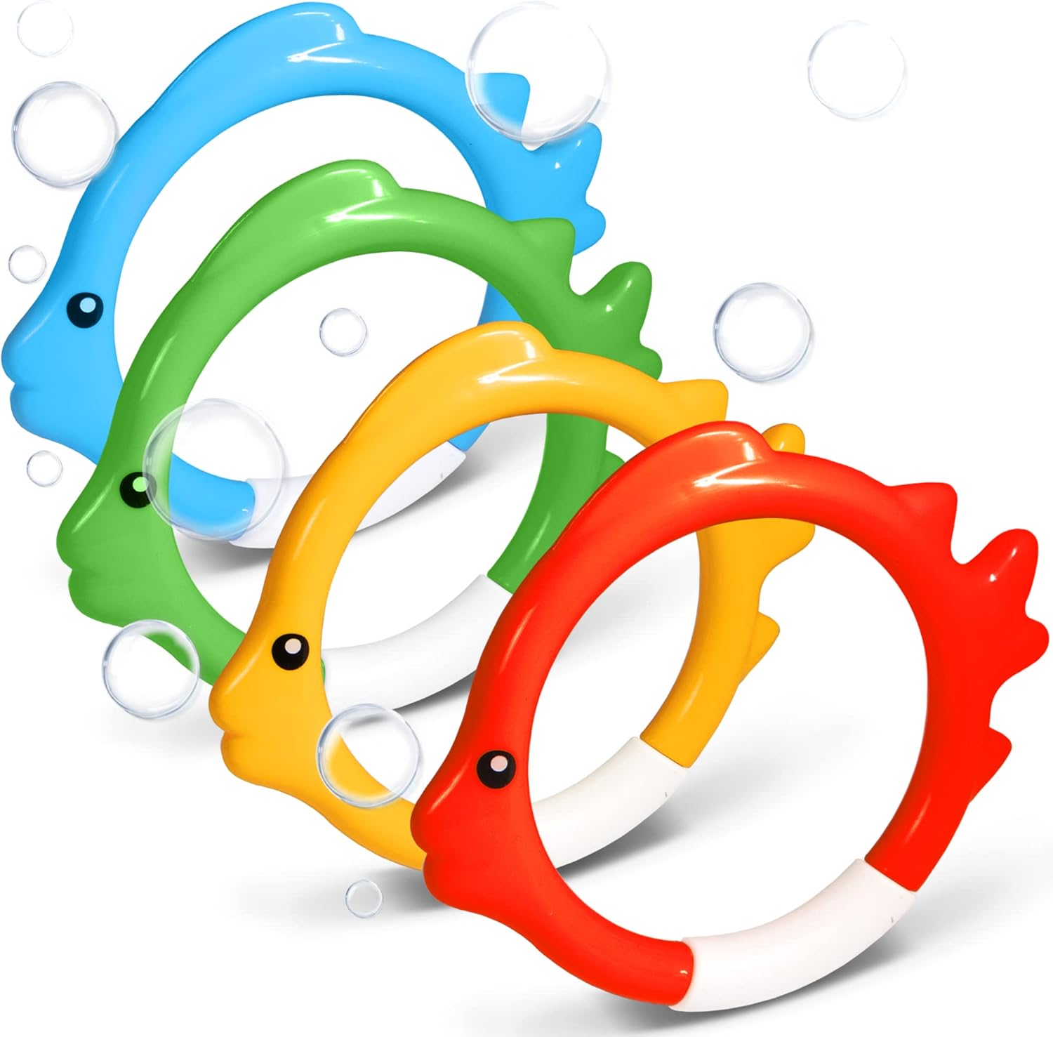 Novelty Place 4Pcs Diving Ring Set - Throw, Dive & Retrieve Toys, Underwater Swimming Pool Play Accessories - Fish Shape Dive Rings for Kids Adult and Family - Perfect for Swimming Training and Fun