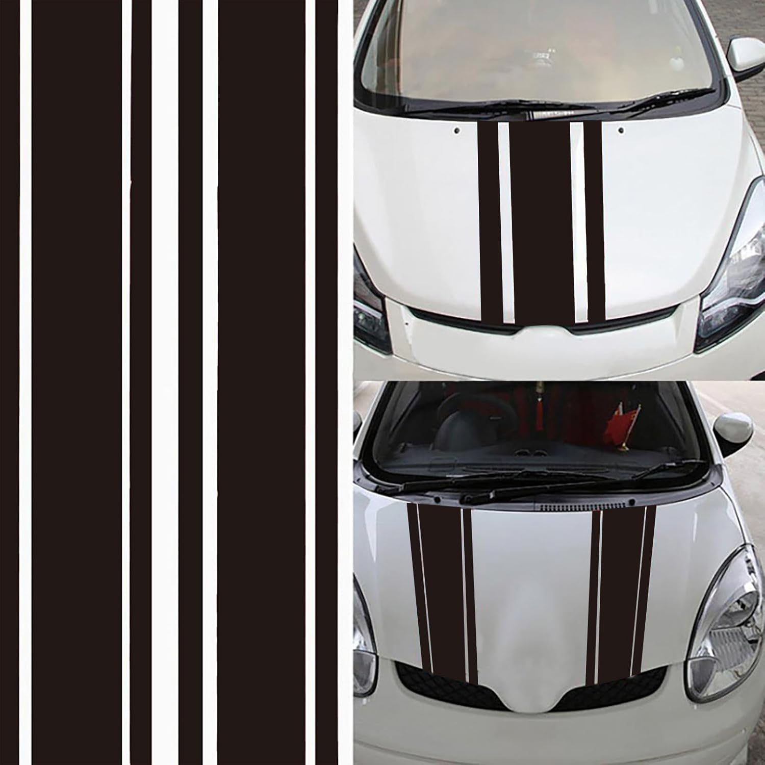 2 PCS Car Hood Stickers, Modified Racing Vinyl Stripe Decals, Hood Bumper Decorations, Universal Body Stickers for Most Cars (Black)