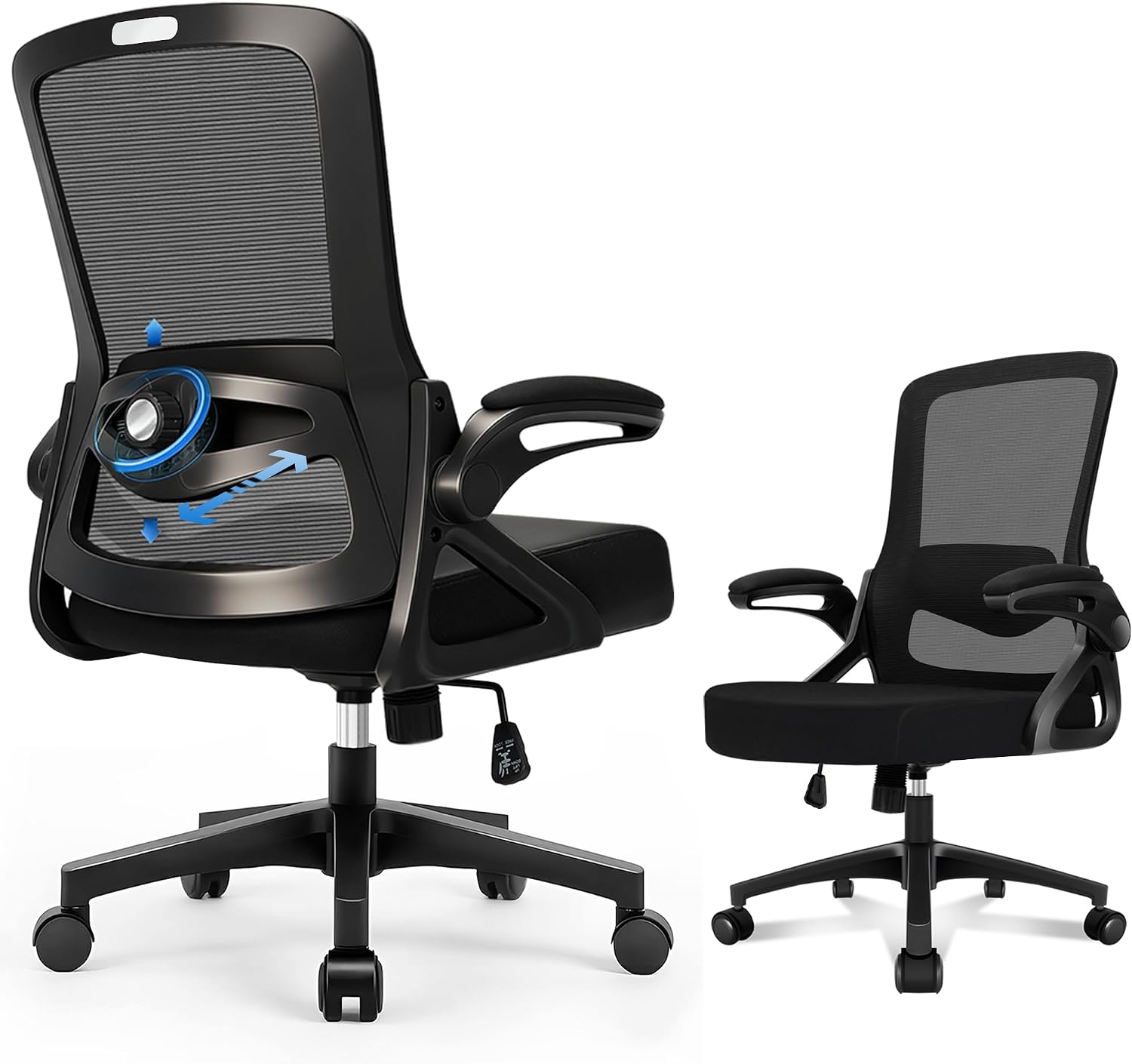 Durrafy Ergonomic Office Chair, 4D Lumbar Support Mesh Desk Chair with 90° Folding Armrests, 150kg Load Height Adjustable Computer Chair for Home Office
