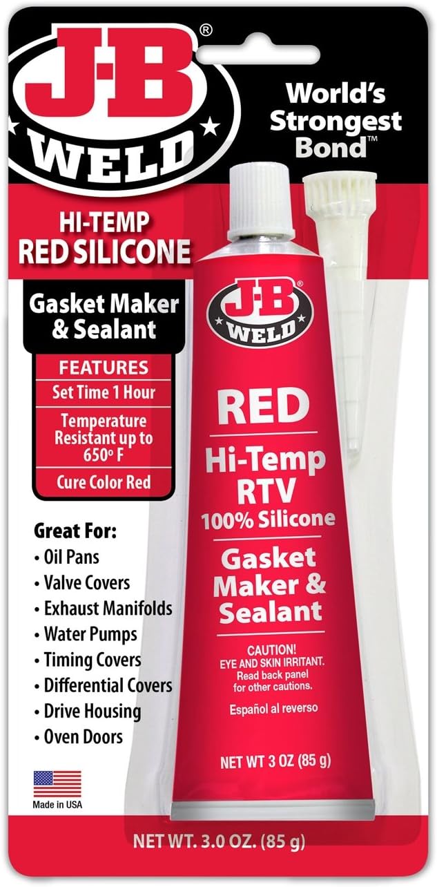 J-B Weld 31314 High Temperature RTV Silicone Gasket Maker and Sealant - Red - 3 oz.