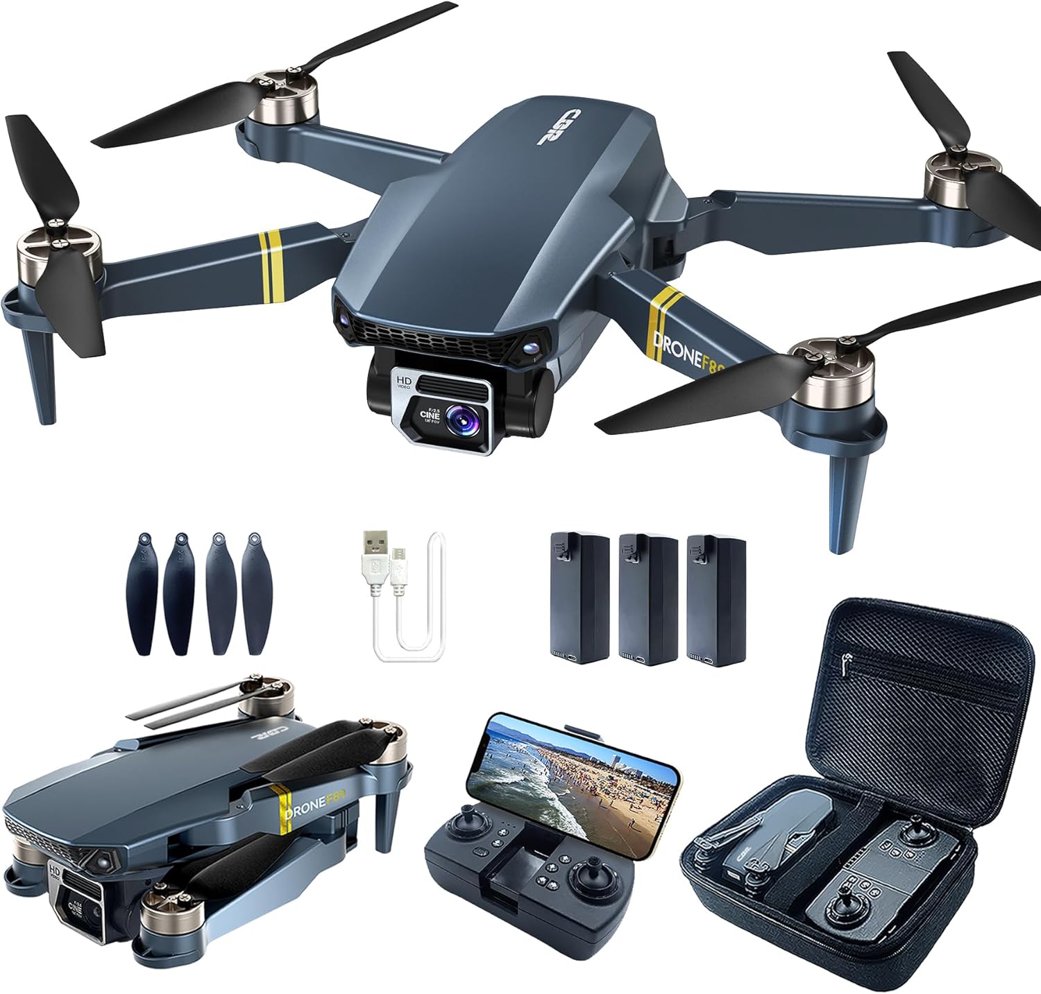2650 ft Control Range Super Endurance Foldable Drone with Camera for Beginners–60+ min Flight Time, WiFi Quadcopter with 4K HD Camera, Brushless Motor, Auto Hover, Follow Me (3 Batteries)