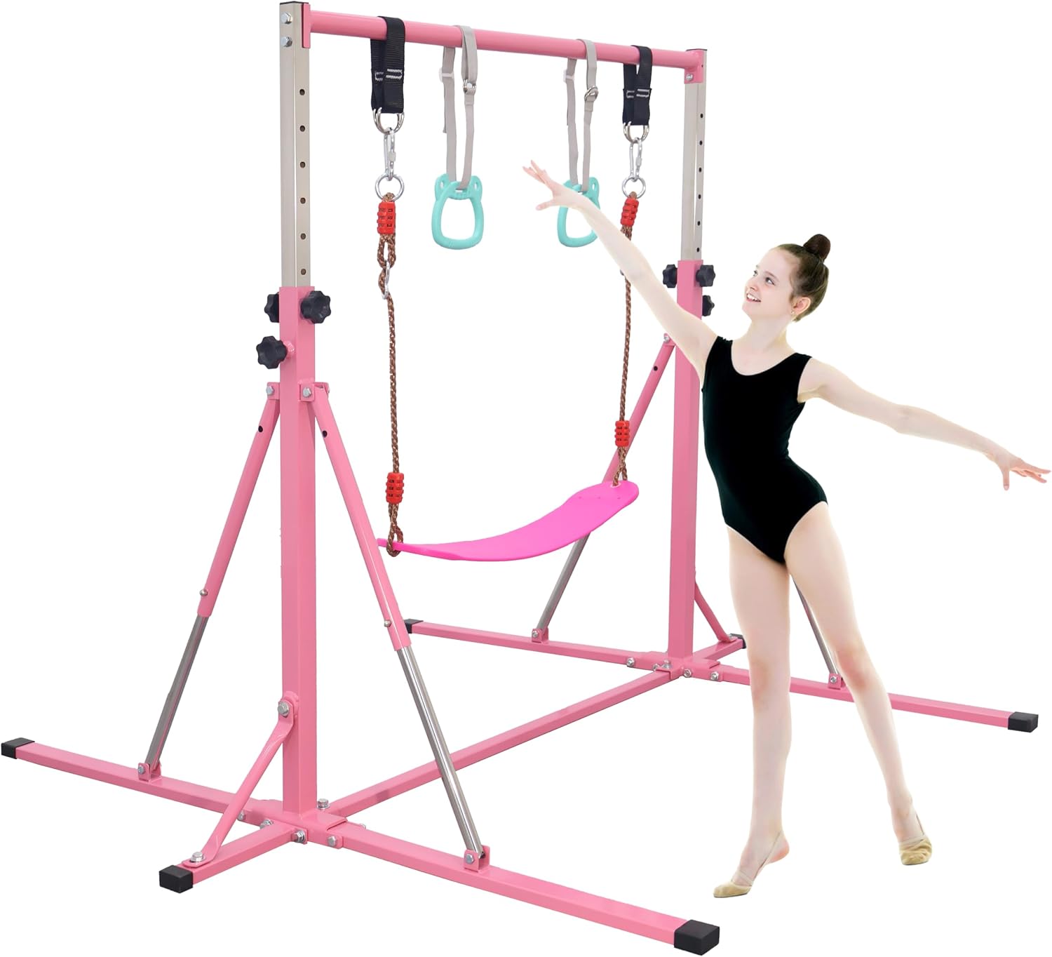 FC FUNCHEER Foldable Gymnastics Bar,5FT Horizontal bar,Adjustable Kids Training bar for Kids Ages 3-15,Kids Gymnastics bar,Triangle Stable Structure-Gym Equipment for Home