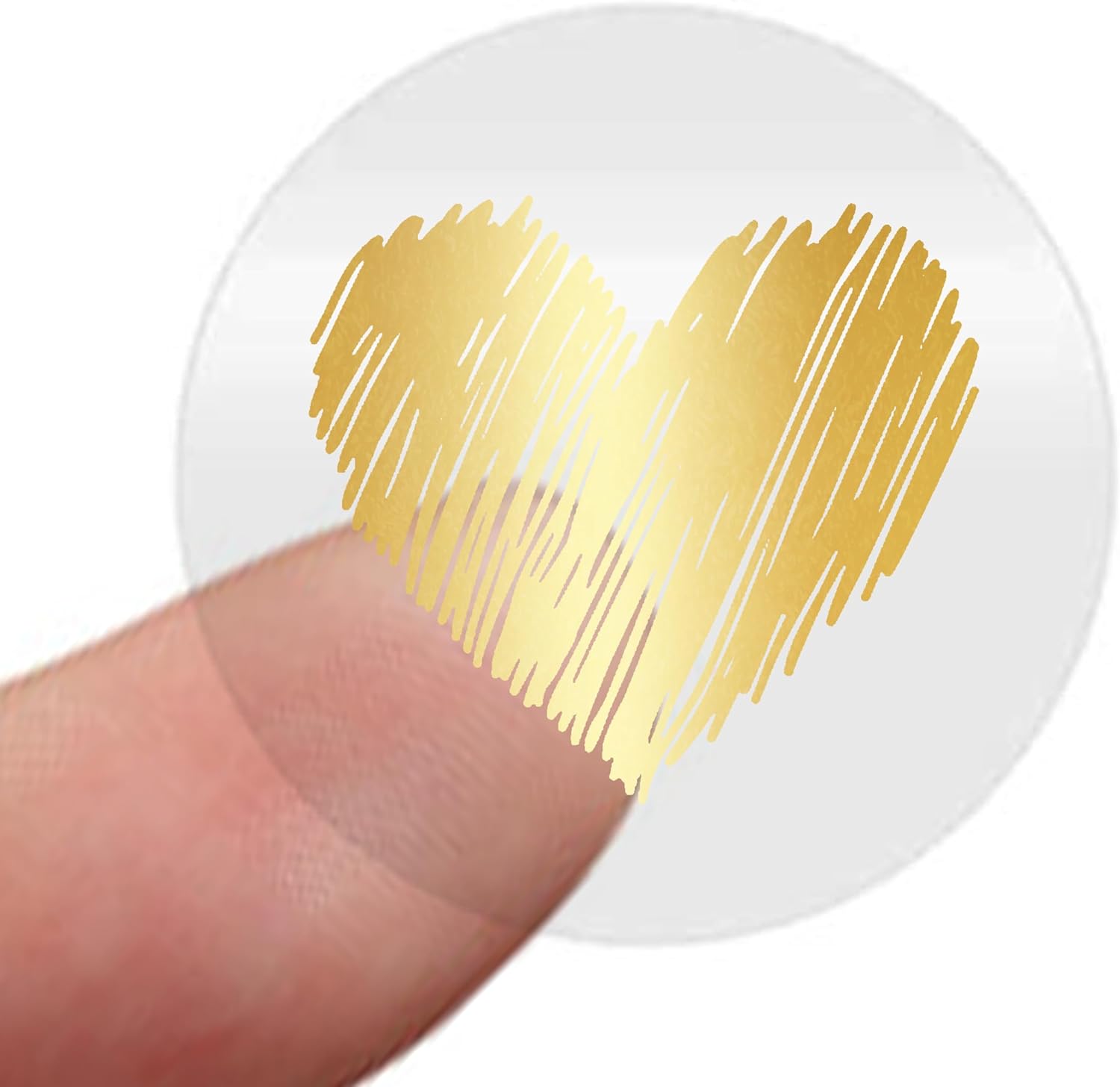 25mm Clear Envelope Seal Stickers – Shiny Metallic Gold Foil Heart Design on Transparent Stamp Labels (Pack of 100)