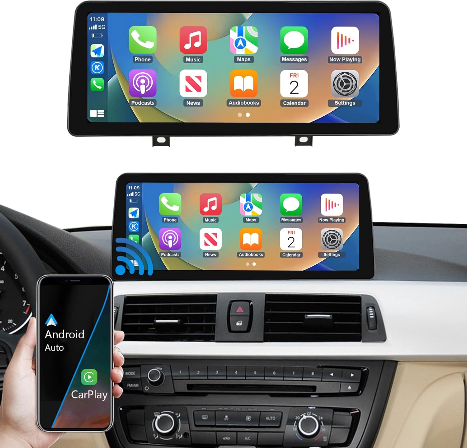 Road Top 12.3 Inch Touchscreen Wireless Carplay for BMW 3 & 4 Series F30/F31/F32/F33/F34/F35/F36 2012-2015 Year, Car Stereo Multimedia Radio Receiver, Support Wireless Android Auto, Mirrorlink