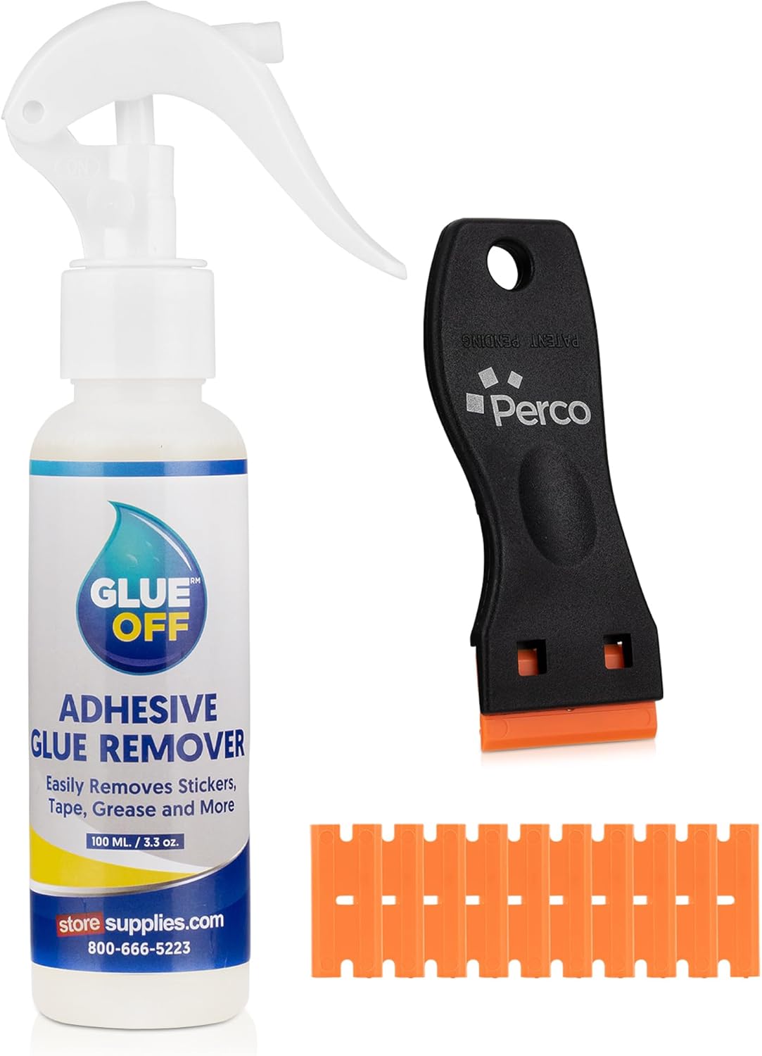 Perco Glue Off Adhesive Remover 3.3 fl. oz & Scraper with Plastic Razor for Removing Labels (Adhesive Remover & Scraper w/Plastic Razor)