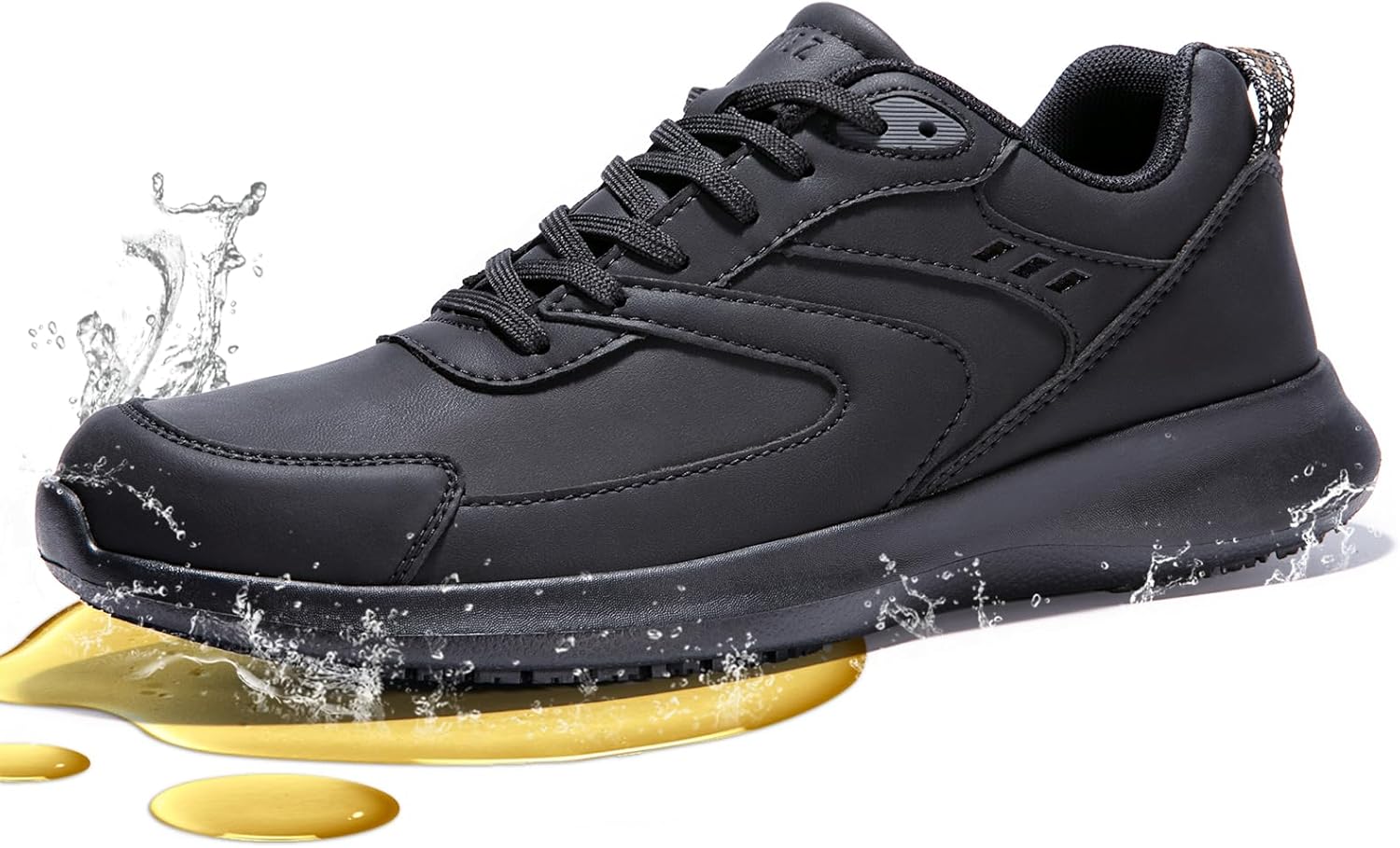 SPIEZ Non Slip Chef Shoes - Lightweight Mens Work Trainers with SRC Certification, Water Repellent Kitchen Healthcare Warehouse Shoes Black UK 6.5-11