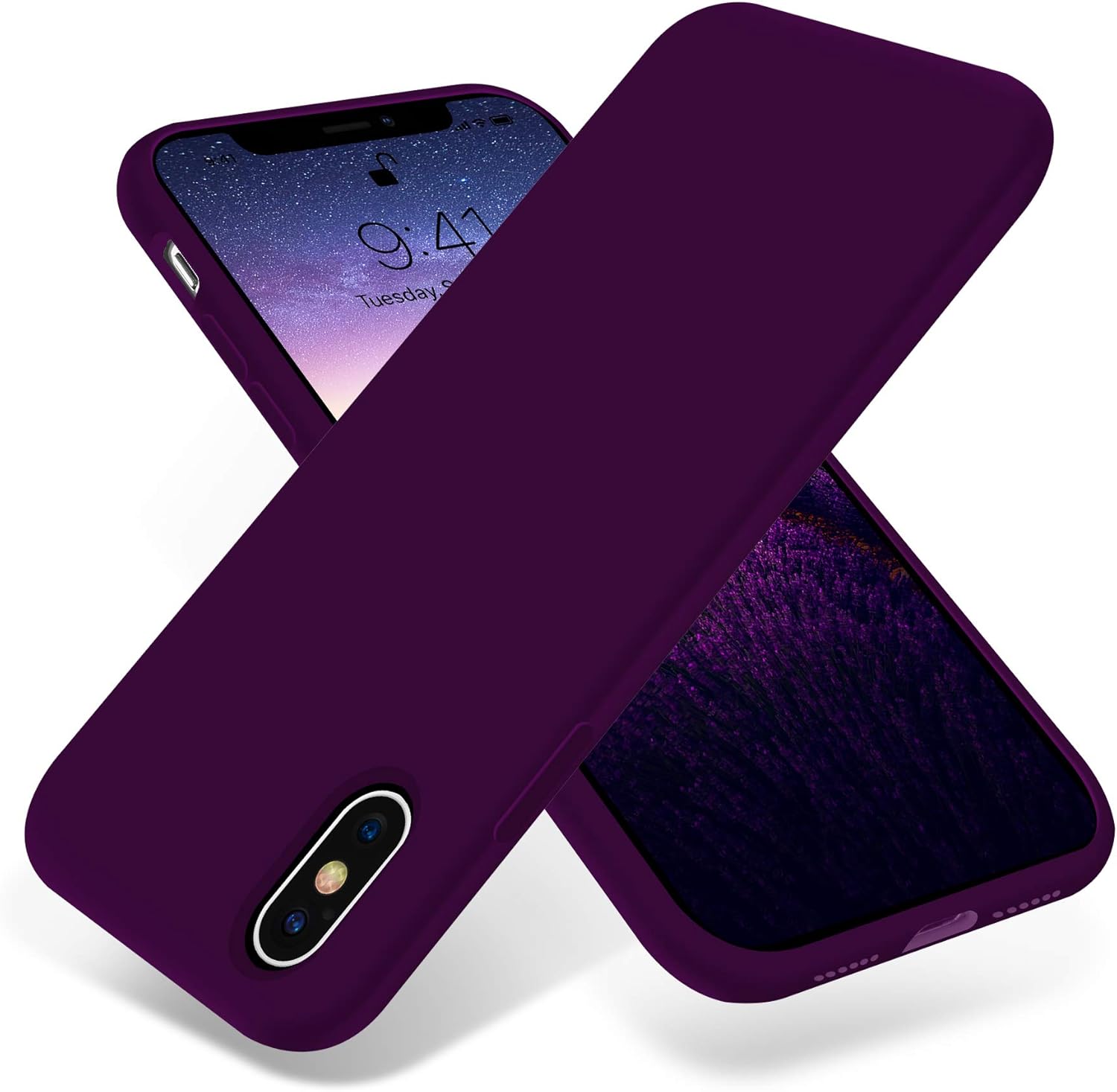 OTOFLY Liquid Silicone Gel Rubber Full Body Protection Shockproof Case for iPhone Xs/iPhone X,Anti-Scratch&Fingerprint Basic-Cases,Compatible with iPhone X/iPhone Xs 5.8 inch (2018), (Purple)