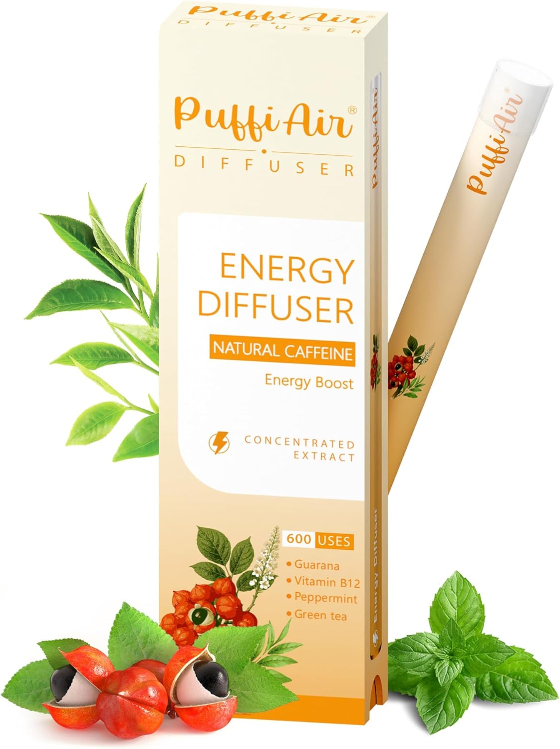 Herbal Diffuser Pen, Energy Diffuser with Guarana, Green Tea Extract, VB12, Peppermint & Menthol for Energy Boost, All Natural Swap - 600 Uses, 1 Diffuser, 1 Pack
