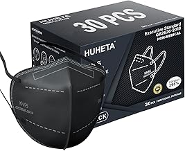 HUHETA KN95 Face Masks, Packs of 30 Individually Wrapped, 5-Ply Breathable and Comfortable Safety Mask, Filter Efficiency Over 95%, Protective Cup Dust Masks Against PM2.5 (Black Mask)