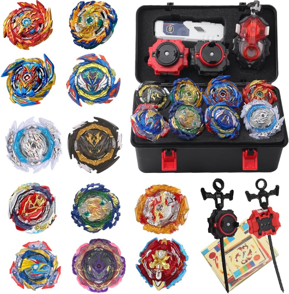 Bey Battling Blades Spinning Tops, Battle Gyro Top Set, Burst Battling Stadium, Two Way Launchers Grip Starter, Great Gifts for Children Age 6+ (12 Set Toolbox)