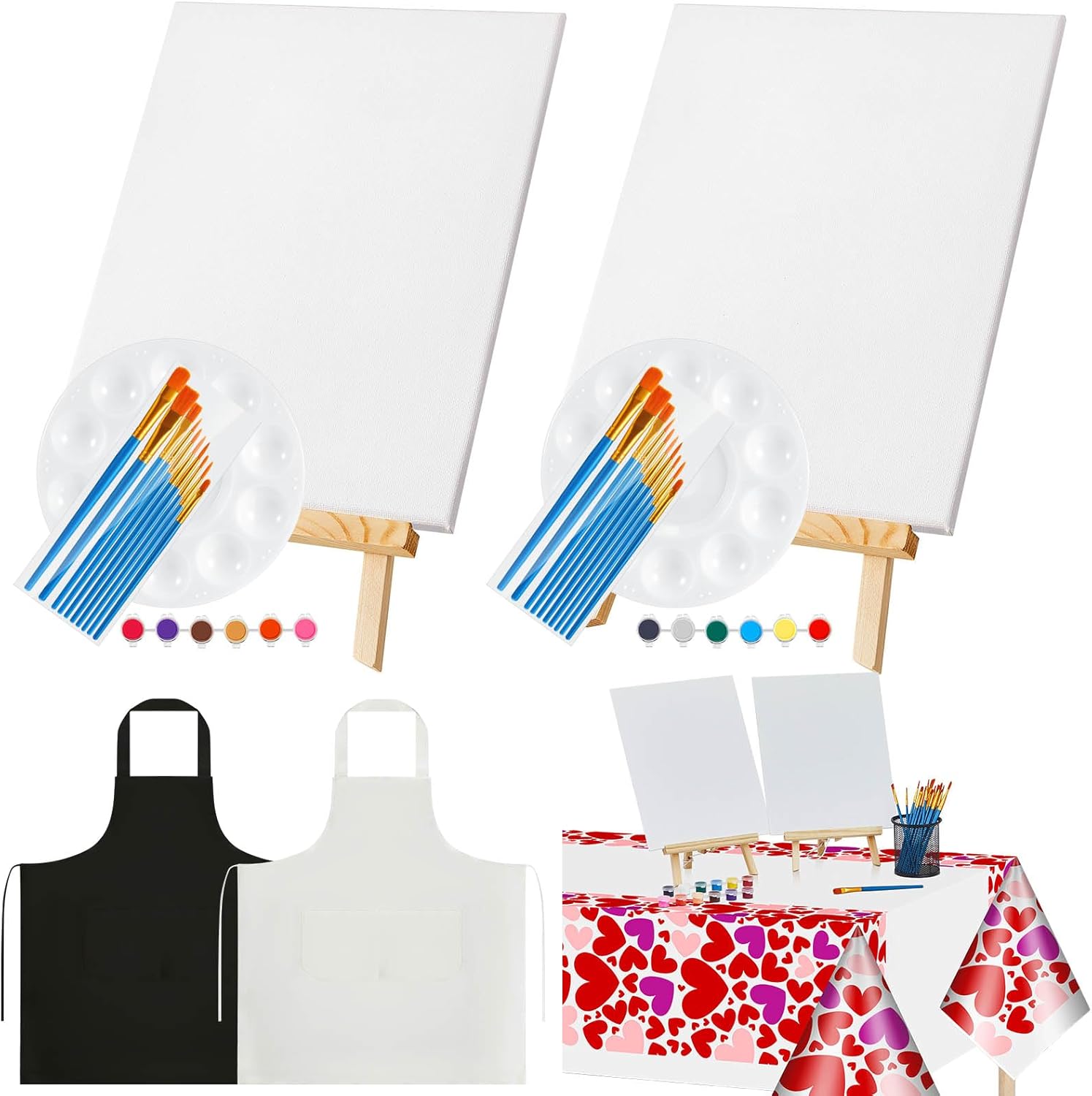 Yeaqee 13 Pcs Valentine Sip and Paint Kit Couple Date Night Painting Set Supplies Canvas Painting Set Pre Drawn Blank Art Stretch Canvas Kit for Paint Party Favor(Square,11x14)