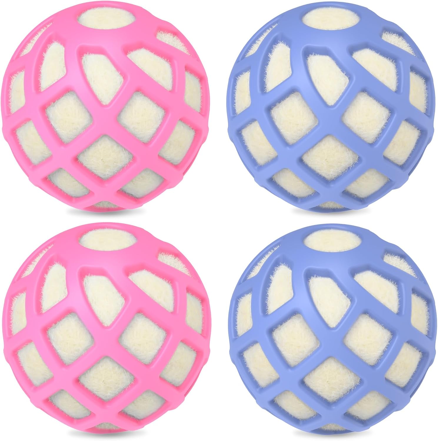 Dryer Balls – Patented Silicone Guard, Natural Wool Core, Super Anti-Tangle & Saves Drying Time, Reduces Static & Noise, Natural Fabric Softener, XL 3" (Pink Light Blue, Pack of 4)