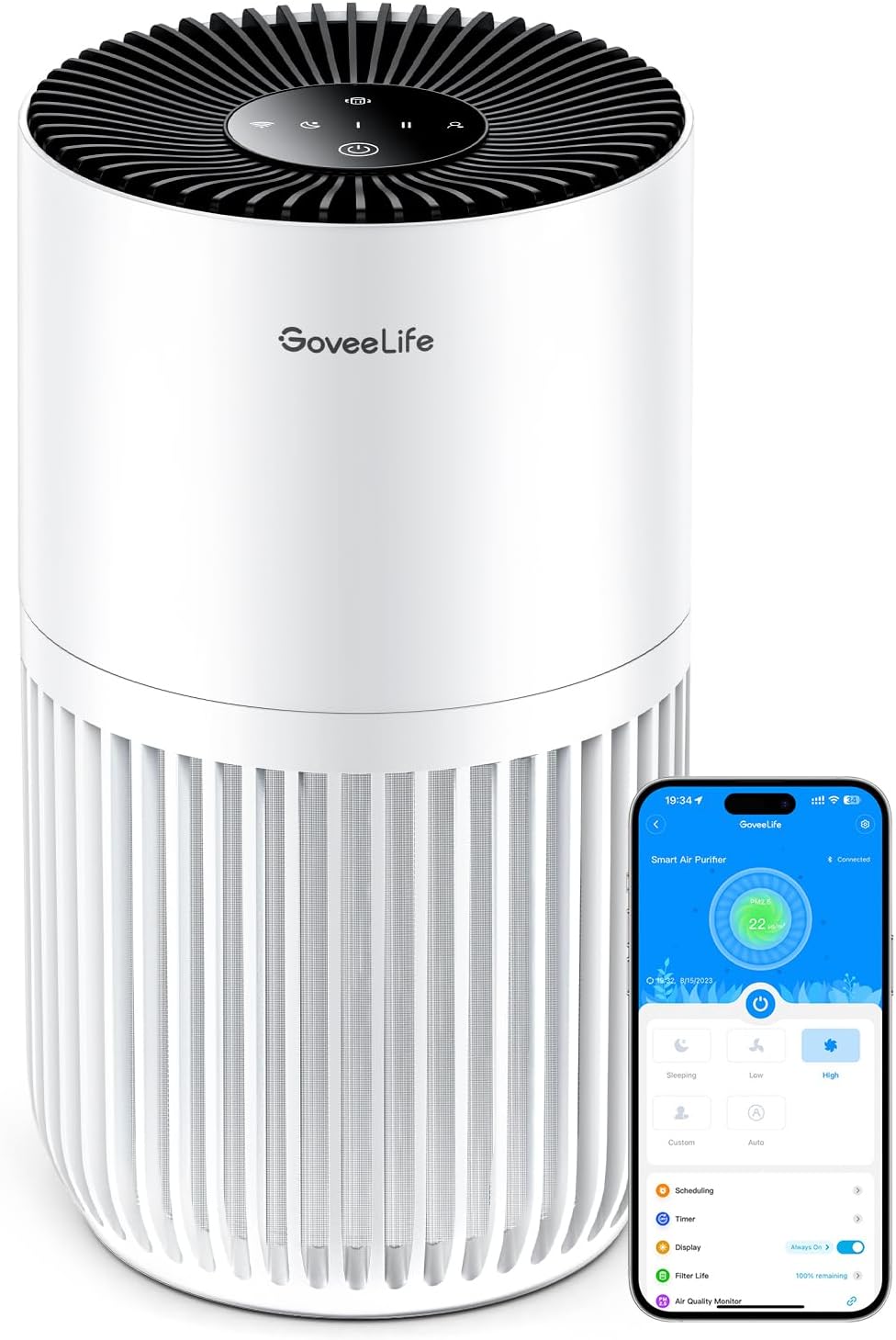 GoveeLife Mini Air Purifier for Bedroom, HEPA Smart Filter Air Purifier with App Alexa Control for Pet Hair, Odors, Pollen, Smoke, Portable Air Cleaner with 3 Speeds, 2 Modes, Timer, Aroma for Home