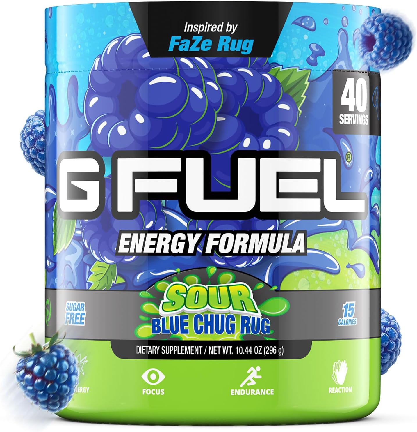 G Fuel Chug Rug Energy Drink Powder, Pre Workout Caffeine Mix for Gaming, Sugar Free Focus Amino, Vitamin + Antioxidants, 10.44oz (Sour Blue Raspberry, 40 Servings)