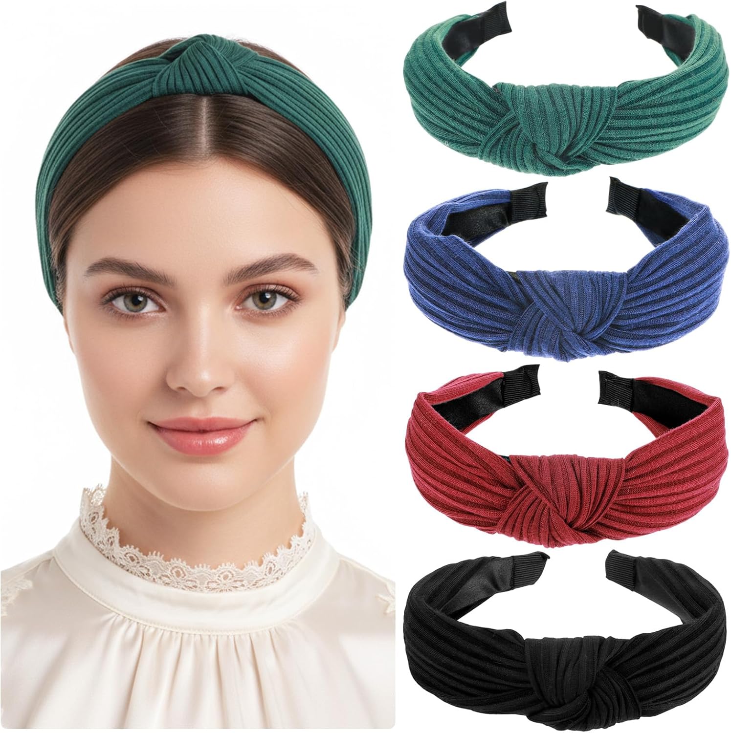 4Pack Knotted Wide Headbands for Women, Fall Headbands for Women, Fashion Knotted Headband Hair Accessories