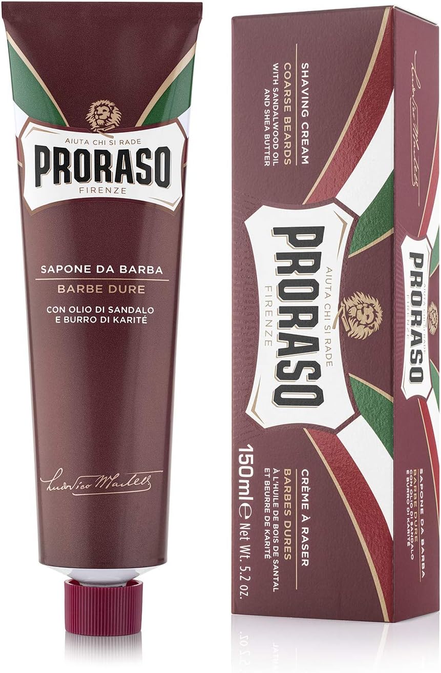Proraso Shaving Cream Tube, 150ml, Intensely Nourishing and Moisturising Shaving Cream for Men with Sandalwood Oil and Shea Butter, Made in Italy, Red