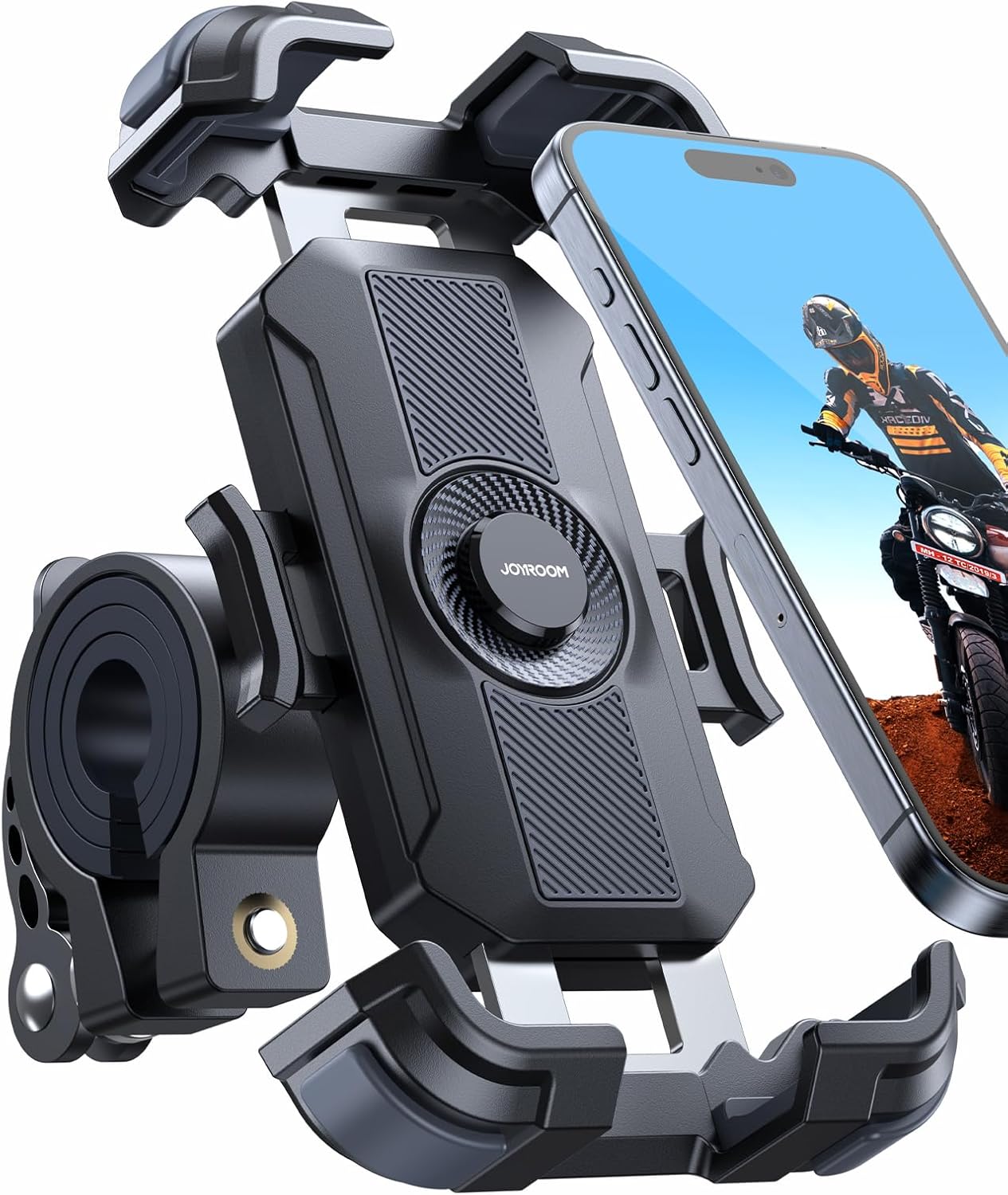 JOYROOM Motorcycle Phone Mount, 2024 Upgrade [Metal Tie Rod][1s Auto Lock] Bike Phone Holder Mount Handlebar Clamp - [No Shake] Bicycle E-Bike Scooter