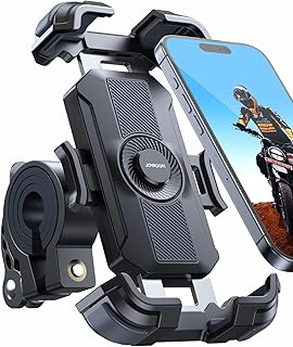 JOYROOM Motorcycle Phone Mount, 2024 Upgrade [Metal Tie Rod][1s Auto Lock] Bike Phone Holder Mount Handlebar Clamp - [No Shake] Bicycle E-Bike Scooter