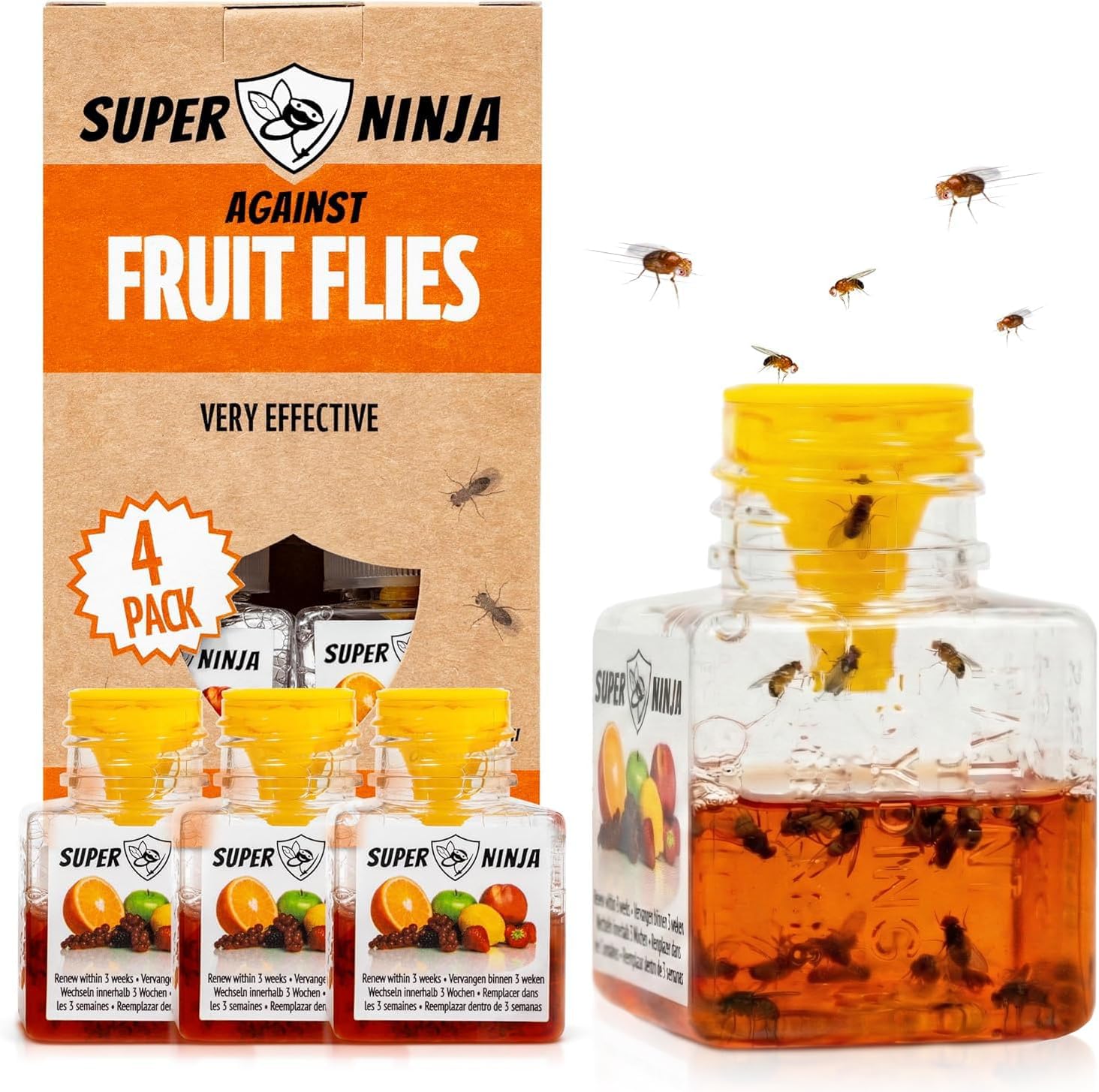 Super Ninja Fruit Fly Traps for Indoors, 4 Pack