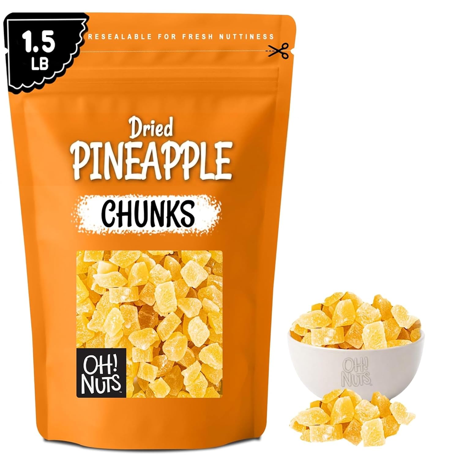 Oh! Nuts Dried Pineapple Chunks 1.5lb Dehydrated Fruit Bites