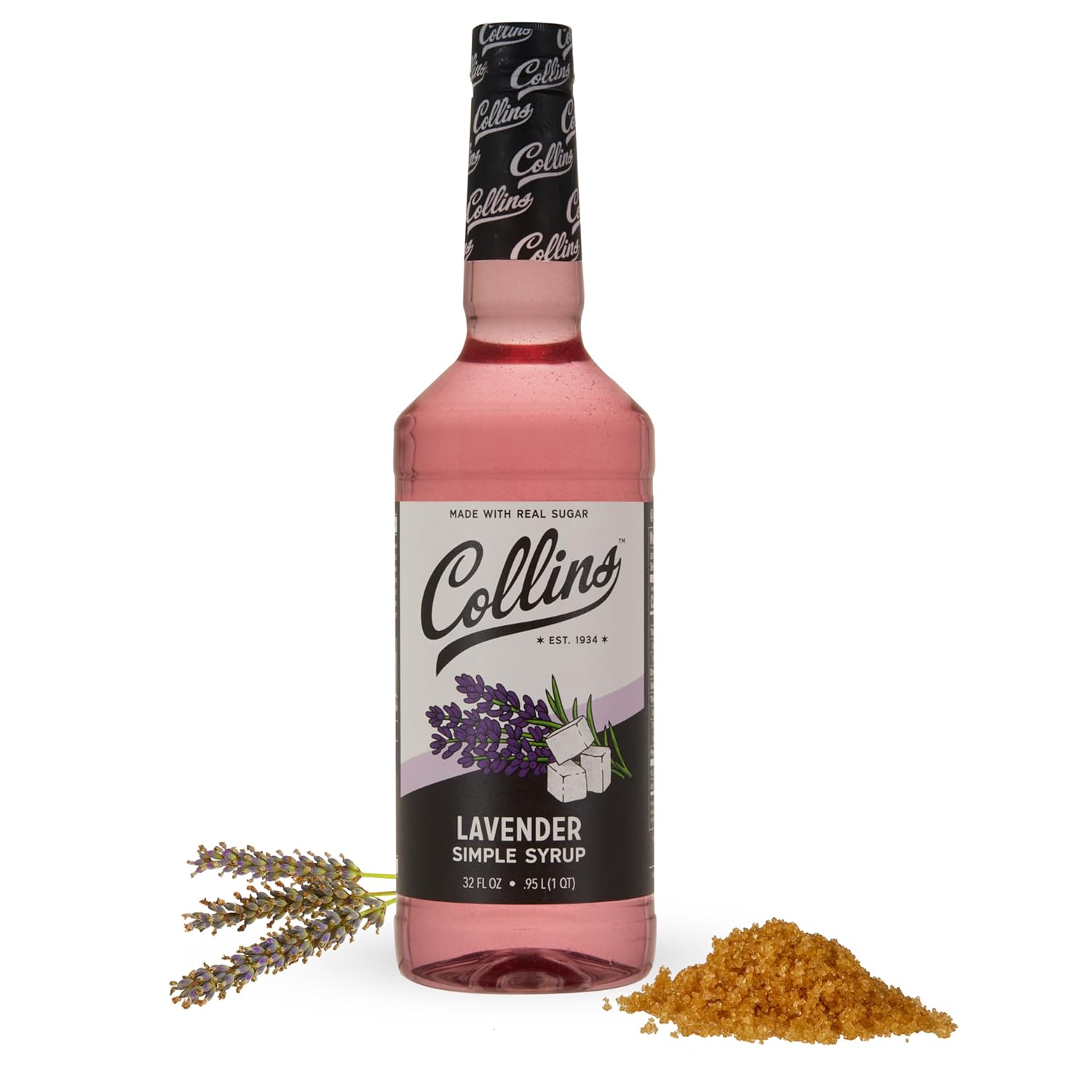 Collins Lavender Simple Syrup with Real Sugar, Flavors for Soda Water, Matcha, and Cocktail Mixers, 32 oz