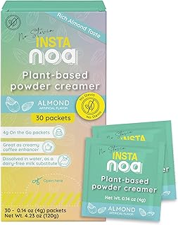 NOA Plant-Based Powder Creamer - Coconut & Almond Blend, No Stevia, 30 On-The-Go Sachets for Coffee, Tea & More