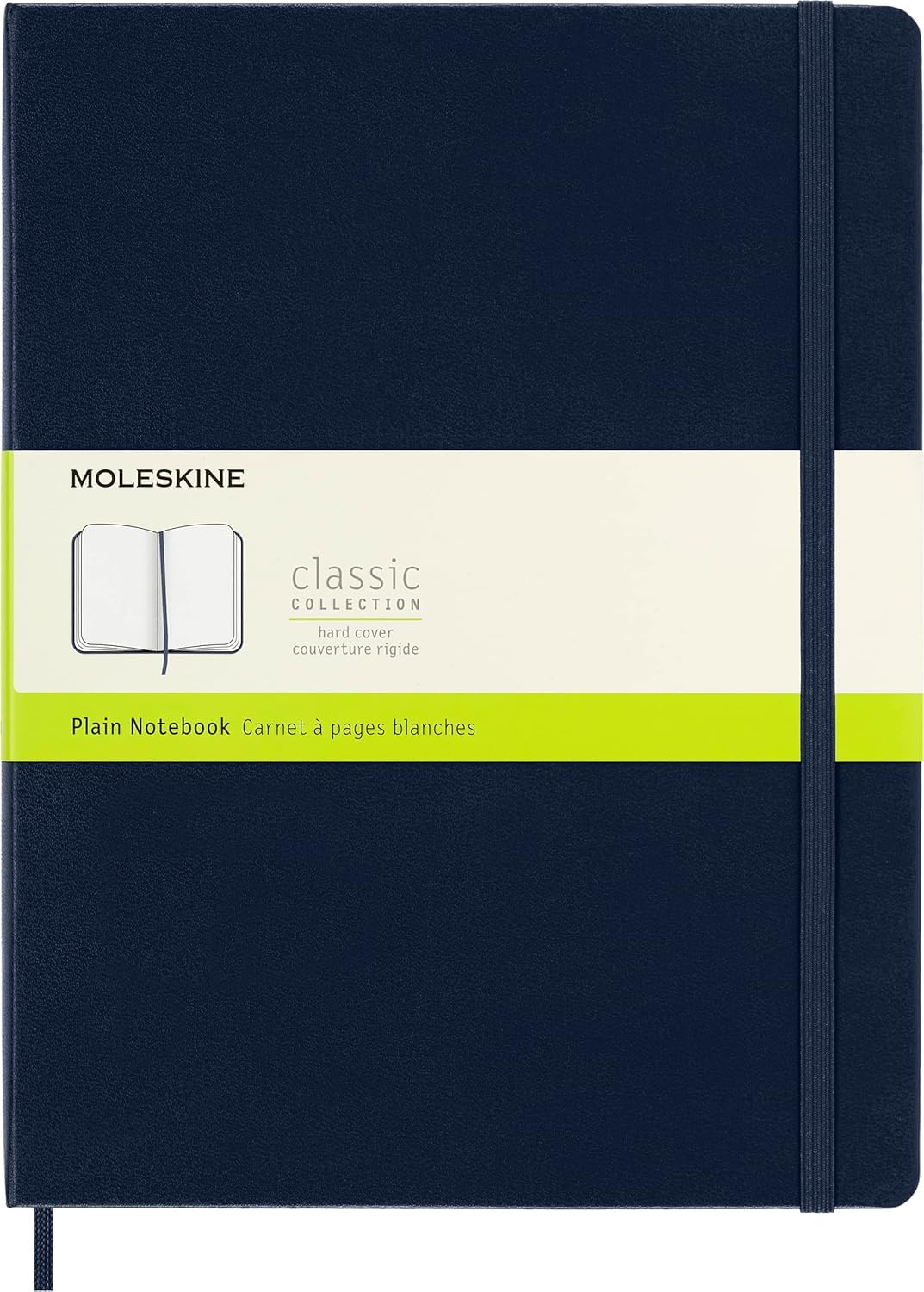 Moleskine Classic Plain Paper Notebook, Hard Cover and Elastic Closure Journal, Color Sapphire Blue, Size Extra Large 19 x 25 cm, 192 Pages