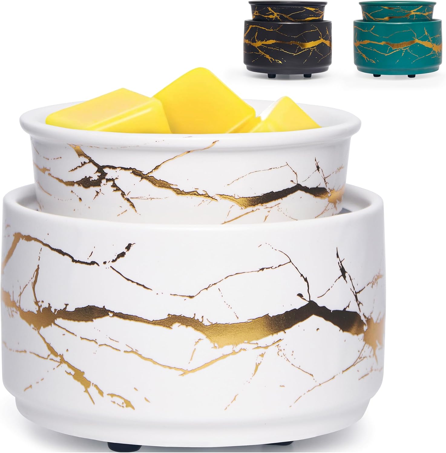 PALANCHY Ceramic wax melt warmer with candle warmer plate, 3-in-1 burner for scented oil, electric burner for scented wax, White gold candles heater, modern candle melt warmers, oil warmers