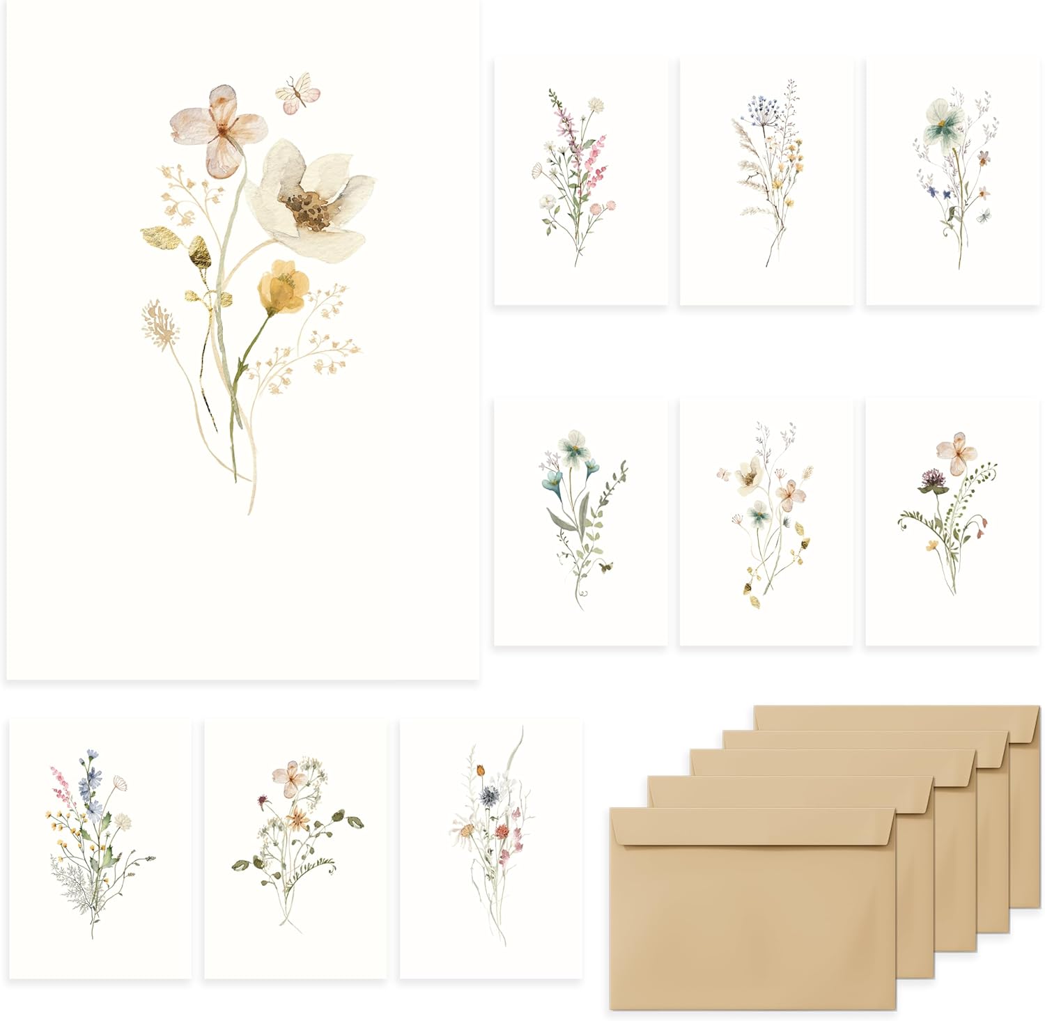Blank Cards,Blank Greeting Cards 4x6,40Pack -Elegant Floral Design Blank Greeting Cards,Note Cards with Matching Peel-and-Seal Rustic Envelopes