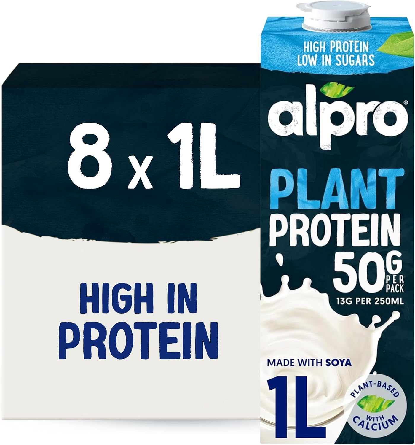 Alpro Soya Drink - High Protein - Plant-Based Long Life Dairy Free & Lactose Free Milk Alternative - 1L (Pack of 8)